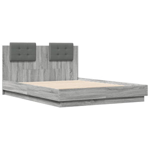 Bed Frame with Headboard and LED Lights Grey Sonoma 120x190 cm Small Double