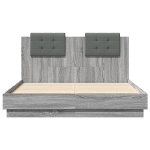 Bed Frame with Headboard and LED Lights Grey Sonoma 120x190 cm Small Double