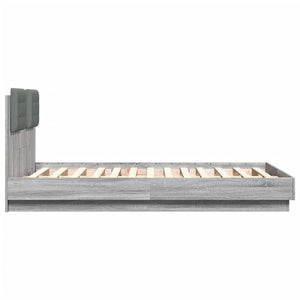 Bed Frame with Headboard and LED Lights Grey Sonoma 120x190 cm Small Double