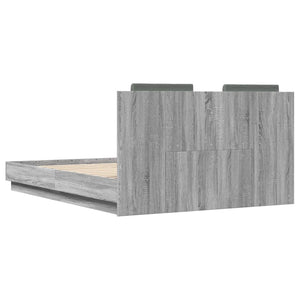 Bed Frame with Headboard and LED Lights Grey Sonoma 120x190 cm Small Double