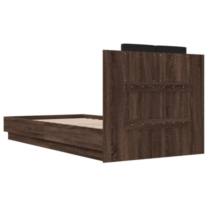 Bed Frame with LED without Mattress Brown Oak 90x190 cm Single