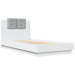 Bed Frame with Headboard and LED Lights White 75x190 cm Small Single