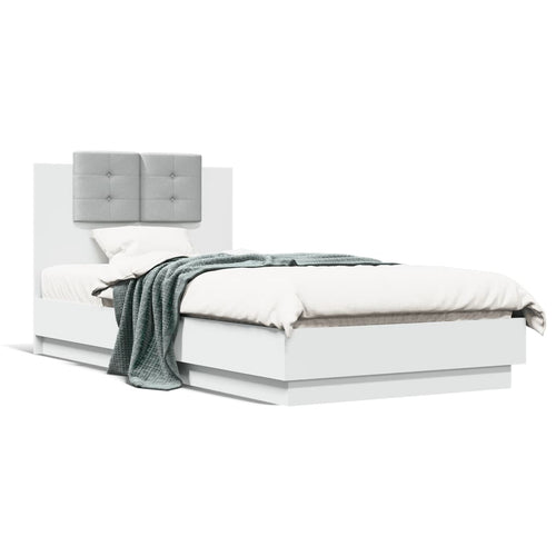 Bed Frame with Headboard and LED Lights White 75x190 cm Small Single