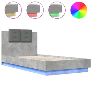 Bed Frame with Headboard and LED Lights Concrete Grey 75x190 cm Small Single