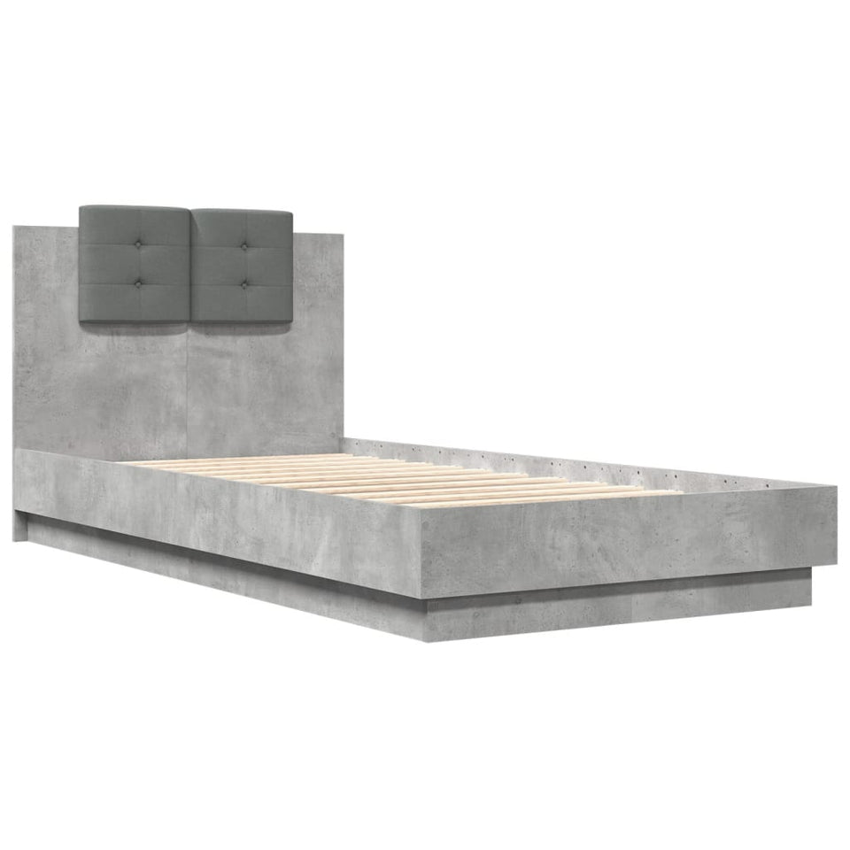 Bed Frame with Headboard and LED Lights Concrete Grey 75x190 cm Small Single