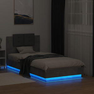 Bed Frame with Headboard and LED Lights Concrete Grey 75x190 cm Small Single