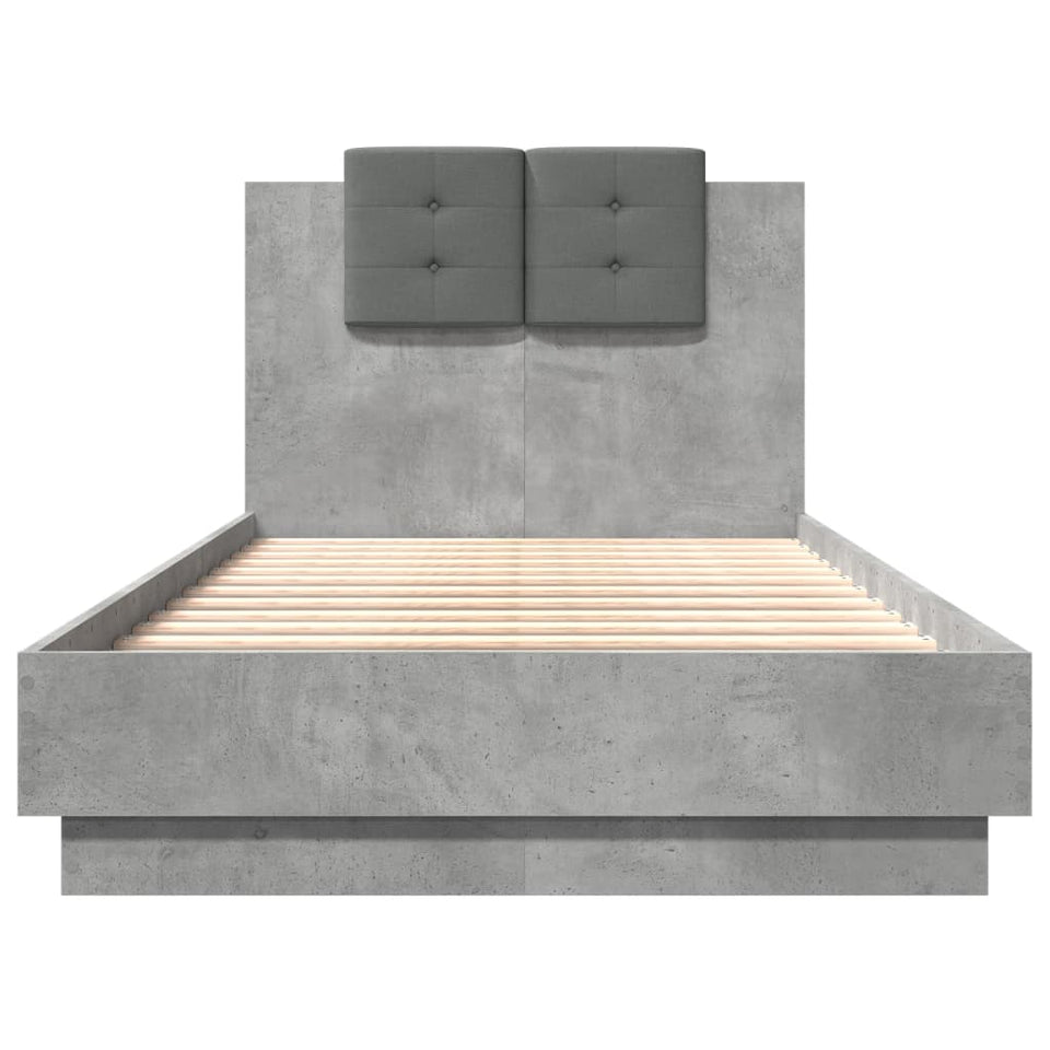 Bed Frame with Headboard and LED Lights Concrete Grey 75x190 cm Small Single