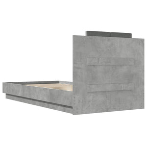 Bed Frame with Headboard and LED Lights Concrete Grey 75x190 cm Small Single