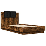 Bed Frame with Headboard and LED Lights Smoked Oak 75x190 cm Small Single