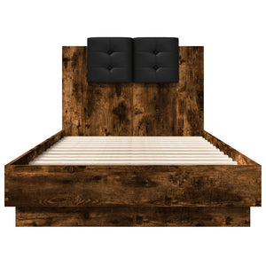 Bed Frame with Headboard and LED Lights Smoked Oak 75x190 cm Small Single