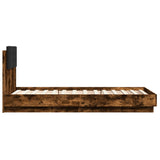 Bed Frame with Headboard and LED Lights Smoked Oak 75x190 cm Small Single