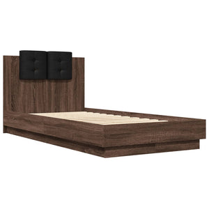 Bed Frame with Headboard and LED Lights Brown Oak 75x190 cm Small Single