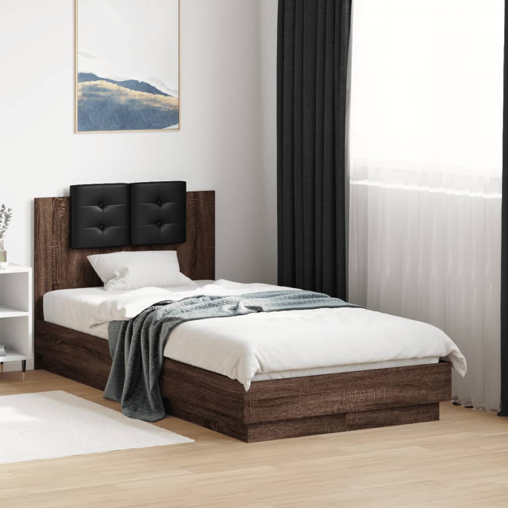 Bed Frame | Brown Oak | Engineered wood, Plywood | Small Single | Lights