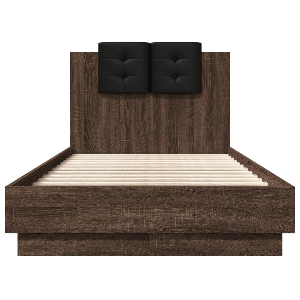 Bed Frame with Headboard and LED Lights Brown Oak 75x190 cm Small Single