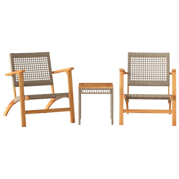 3 Piece Bistro Set Beige Poly Rattan and Solid Wood Acacia