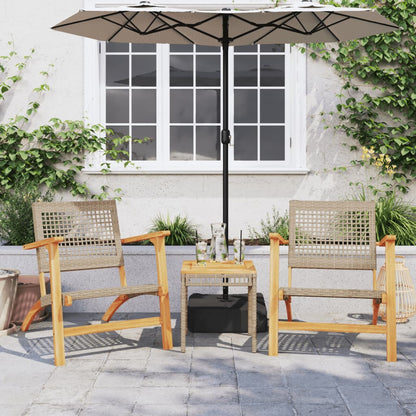 3 Piece Bistro Set Beige Poly Rattan and Solid Wood Acacia