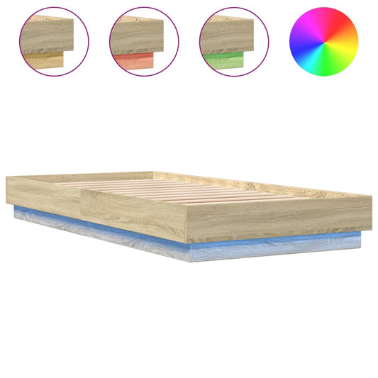 Bed Frame without Mattress with LED Lights Sonoma Oak 100x200 cm