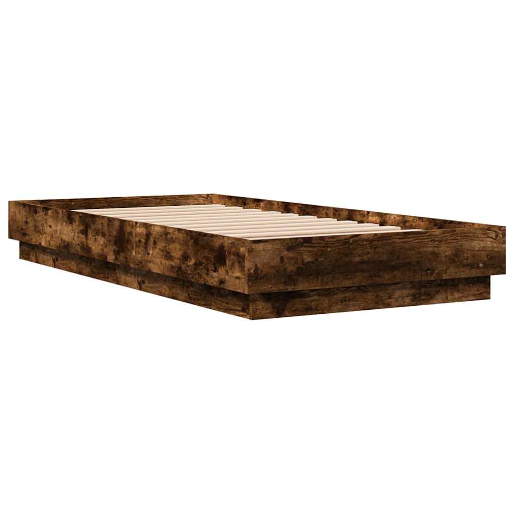 Bed Frame without Mattress with LED Lights Smoked Oak 75x190 cm Small Single
