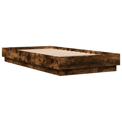 Bed Frame without Mattress with LED Lights Smoked Oak 75x190 cm Small Single
