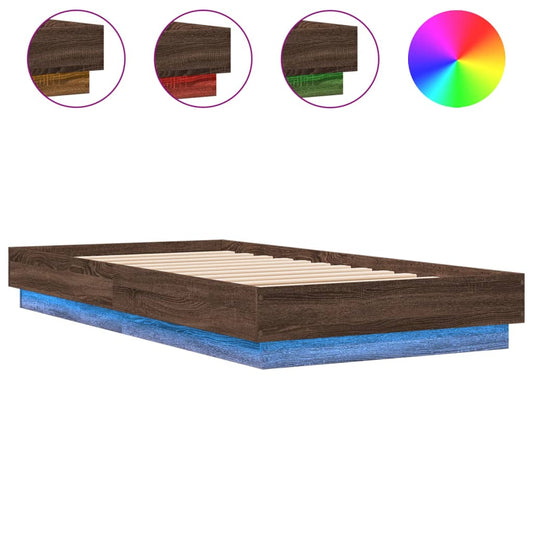Bed Frame without Mattress with LED Lights Brown Oak 75x190 cm Small Single