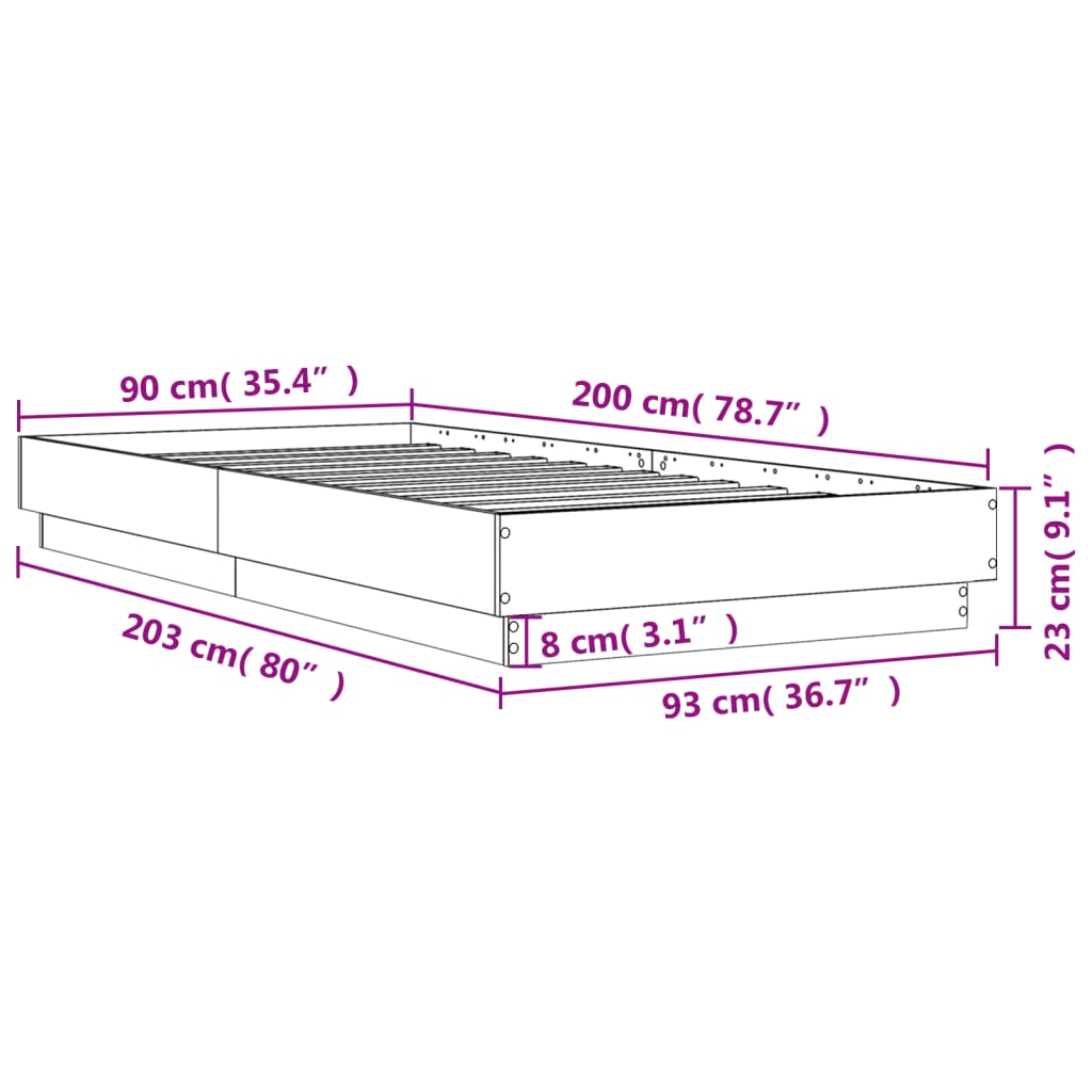 Bed Frame without Mattress White 90x200 cm Engineered Wood