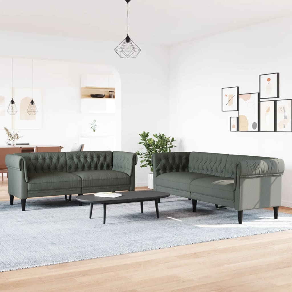 2 Piece Sofa Set Dark Gray Fabric