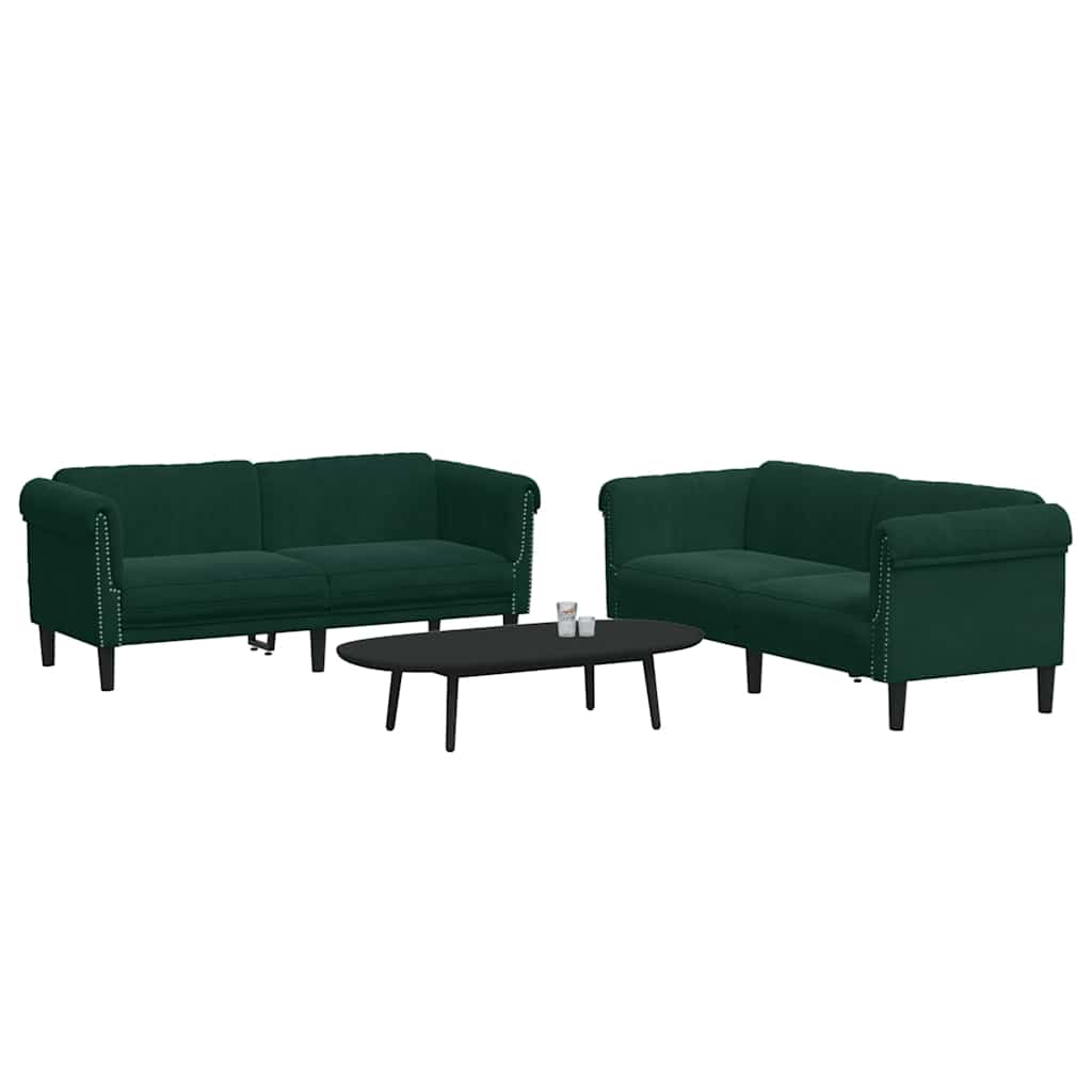 3 Piece Sofa Set Dark Green Velvet