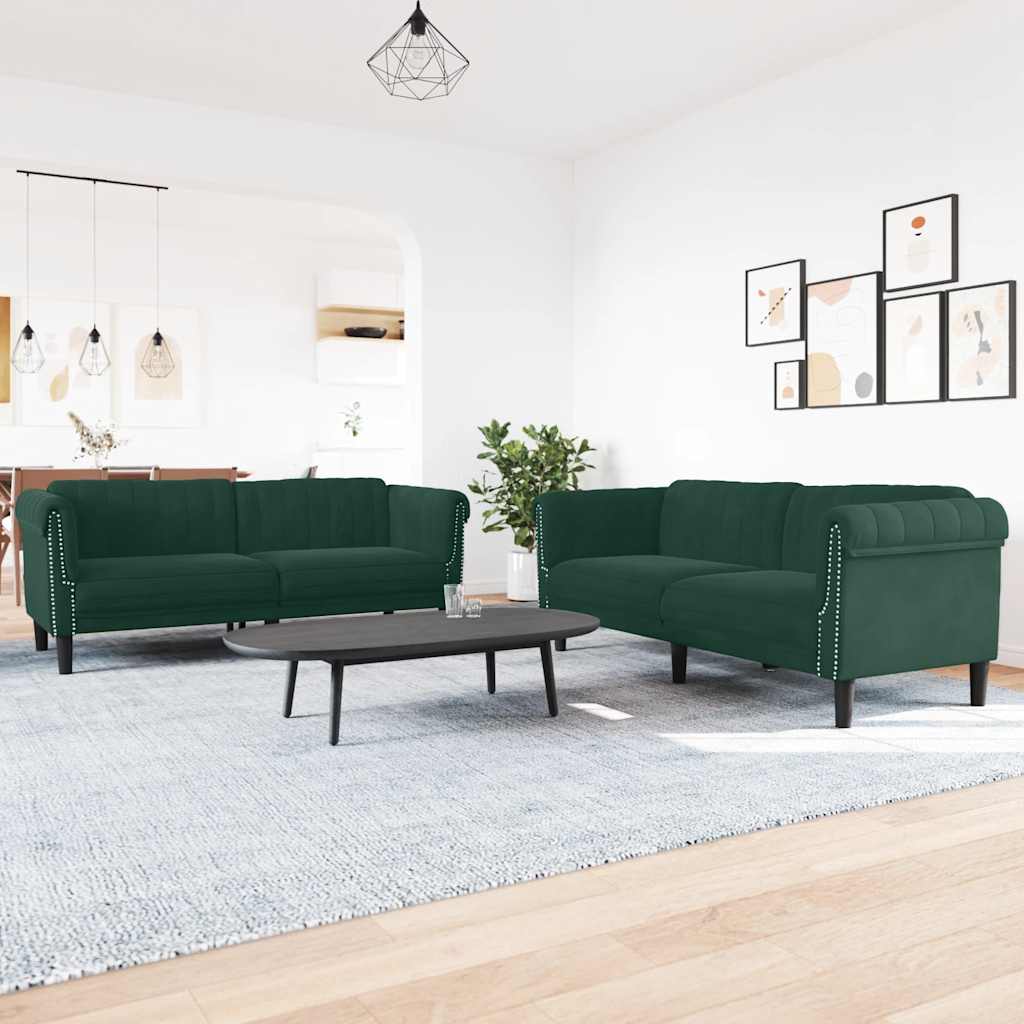 3 Piece Sofa Set Dark Green Velvet