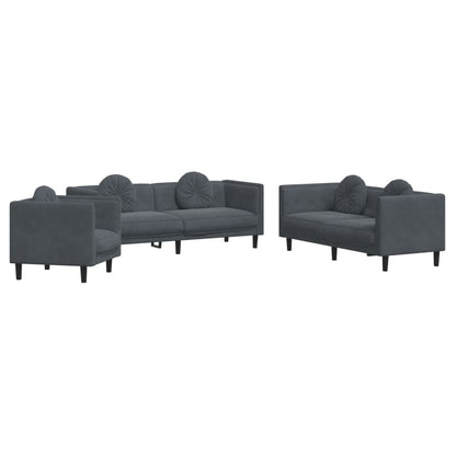 3 Piece Sofa Set with Pillows Dark Gray Velvet