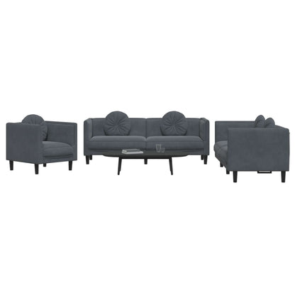 3 Piece Sofa Set with Pillows Dark Gray Velvet