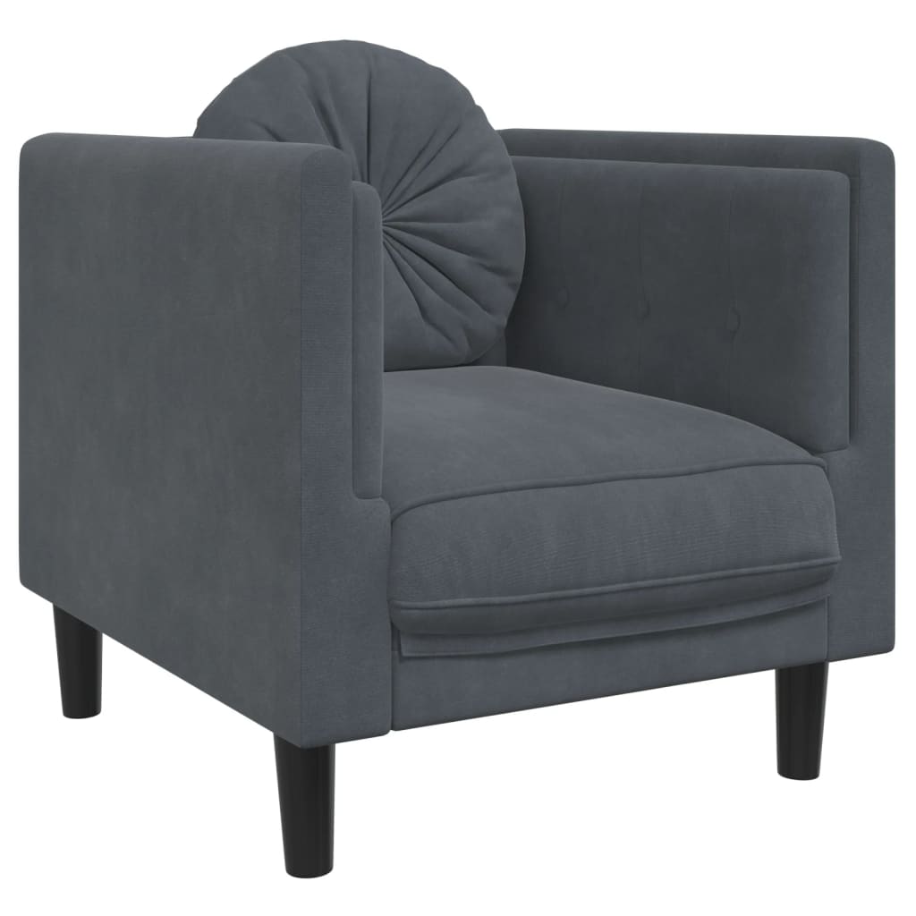 3 Piece Sofa Set with Pillows Dark Gray Velvet