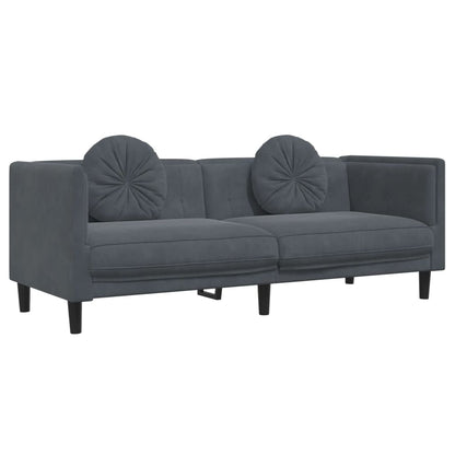 3 Piece Sofa Set with Pillows Dark Gray Velvet