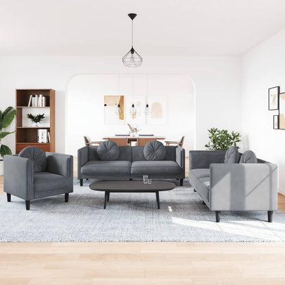 3 Piece Sofa Set with Pillows Dark Gray Velvet