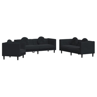 3 Piece Sofa Set with Pillows Black Velvet