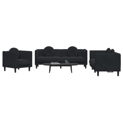 3 Piece Sofa Set with Pillows Black Velvet