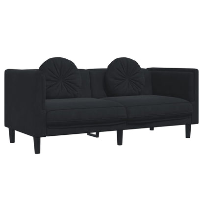 3 Piece Sofa Set with Pillows Black Velvet