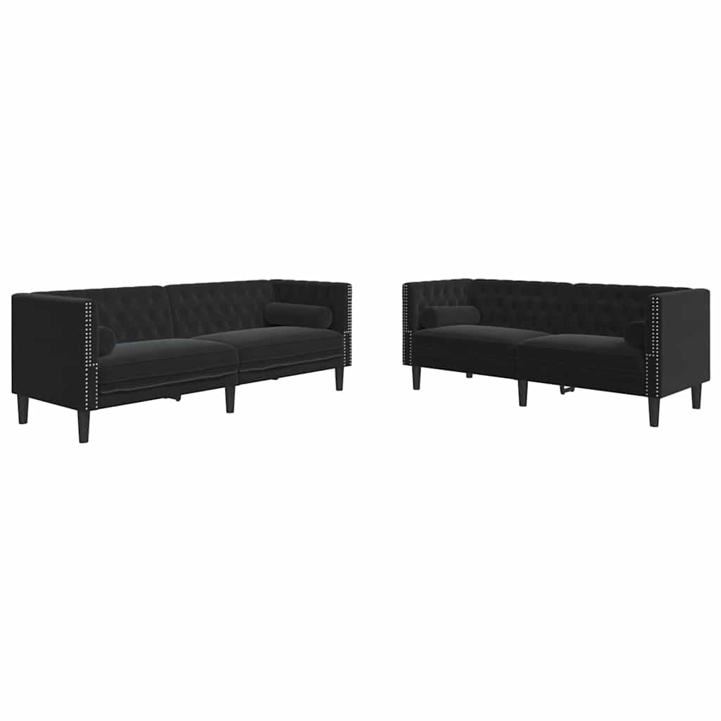 2 Piece Chesterfield Sofa Set with Bolsters Black Velvet