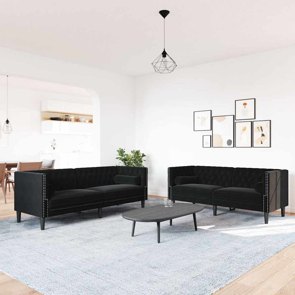 2 Piece Chesterfield Sofa Set with Bolsters Black Velvet