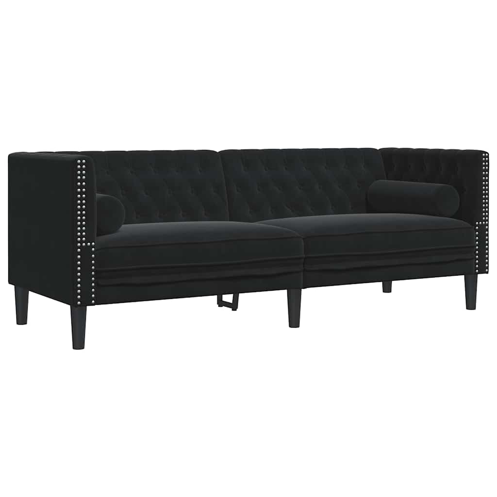 2 Piece Chesterfield Sofa Set with Bolsters Black Velvet