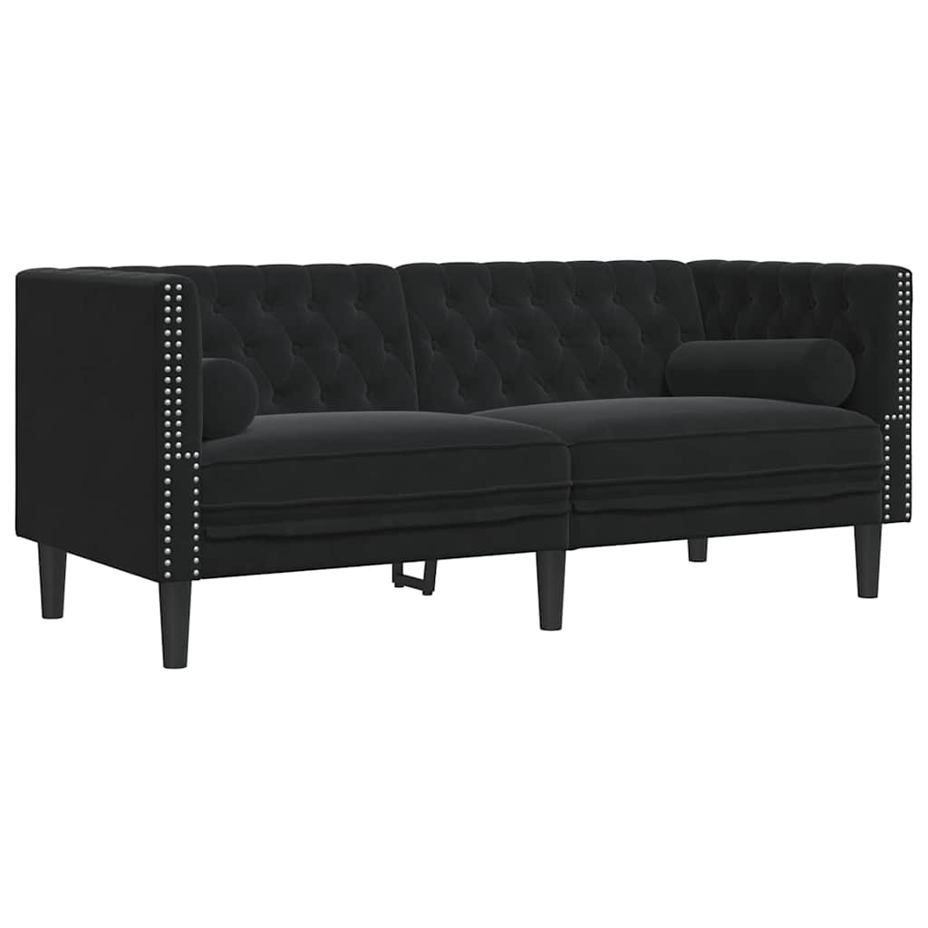 2 Piece Chesterfield Sofa Set with Bolsters Black Velvet