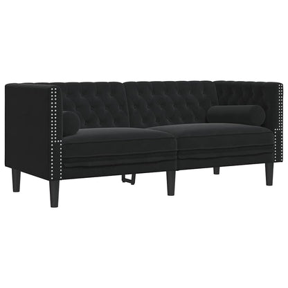 2 Piece Chesterfield Sofa Set with Bolsters Black Velvet