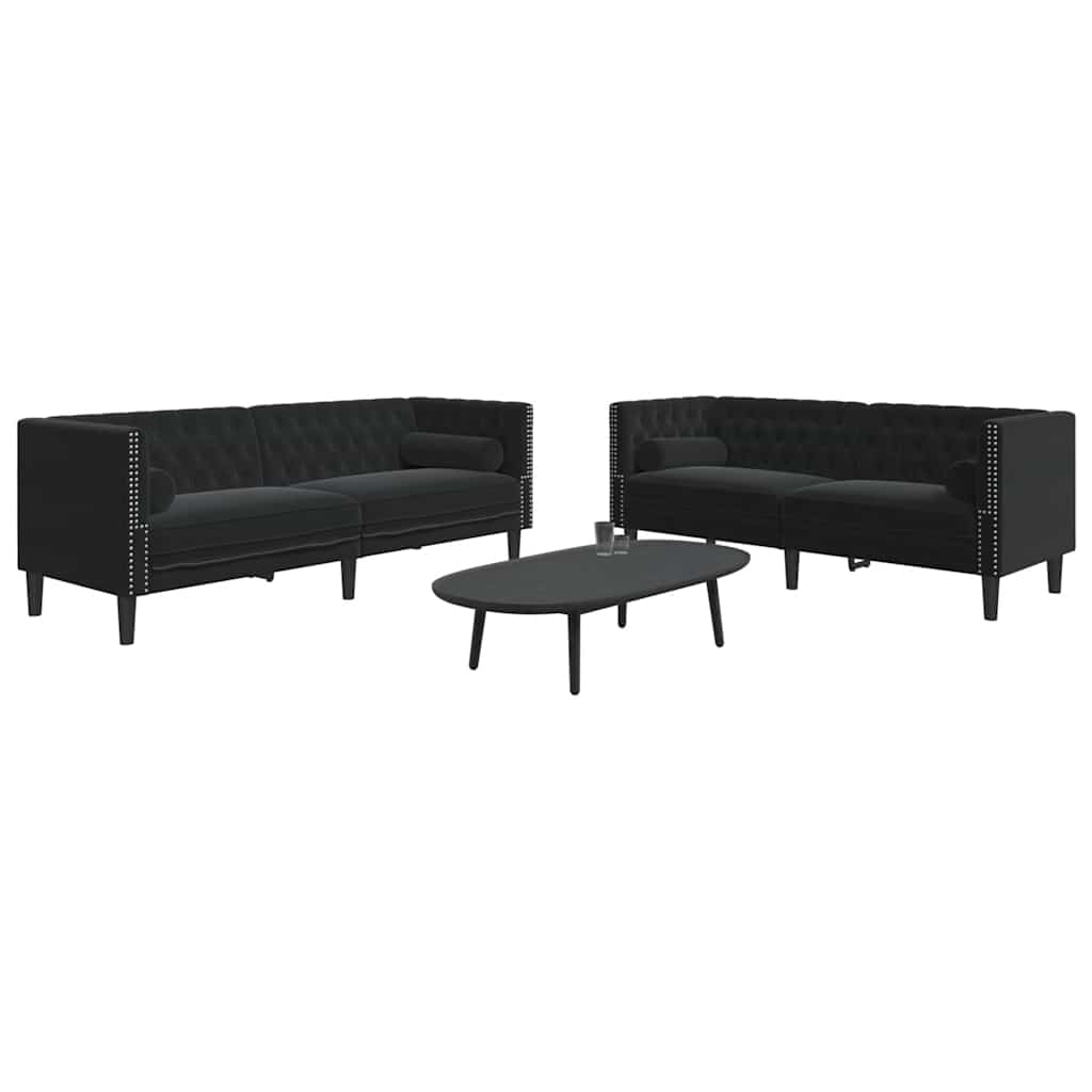 2 Piece Chesterfield Sofa Set with Bolsters Black Velvet