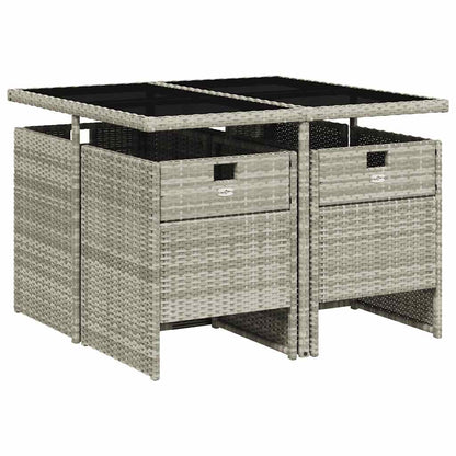 5 Piece Garden Dining Set with Cushions Light Grey Poly Rattan