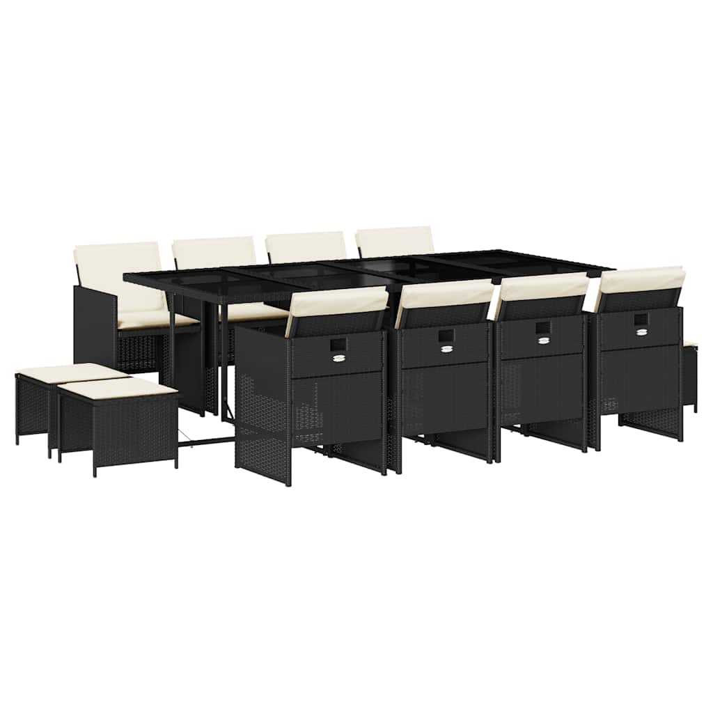 Garden Dining Set Black PE Rattan Large Foldable