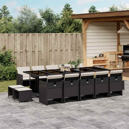 Garden Dining Set Black PE Rattan 15 pieces Collapsible