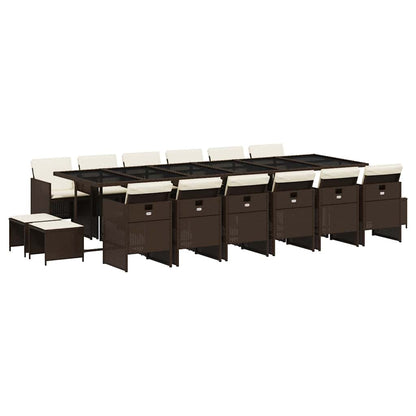 17 Piece Garden Dining Set with Cushions Brown Poly Rattan