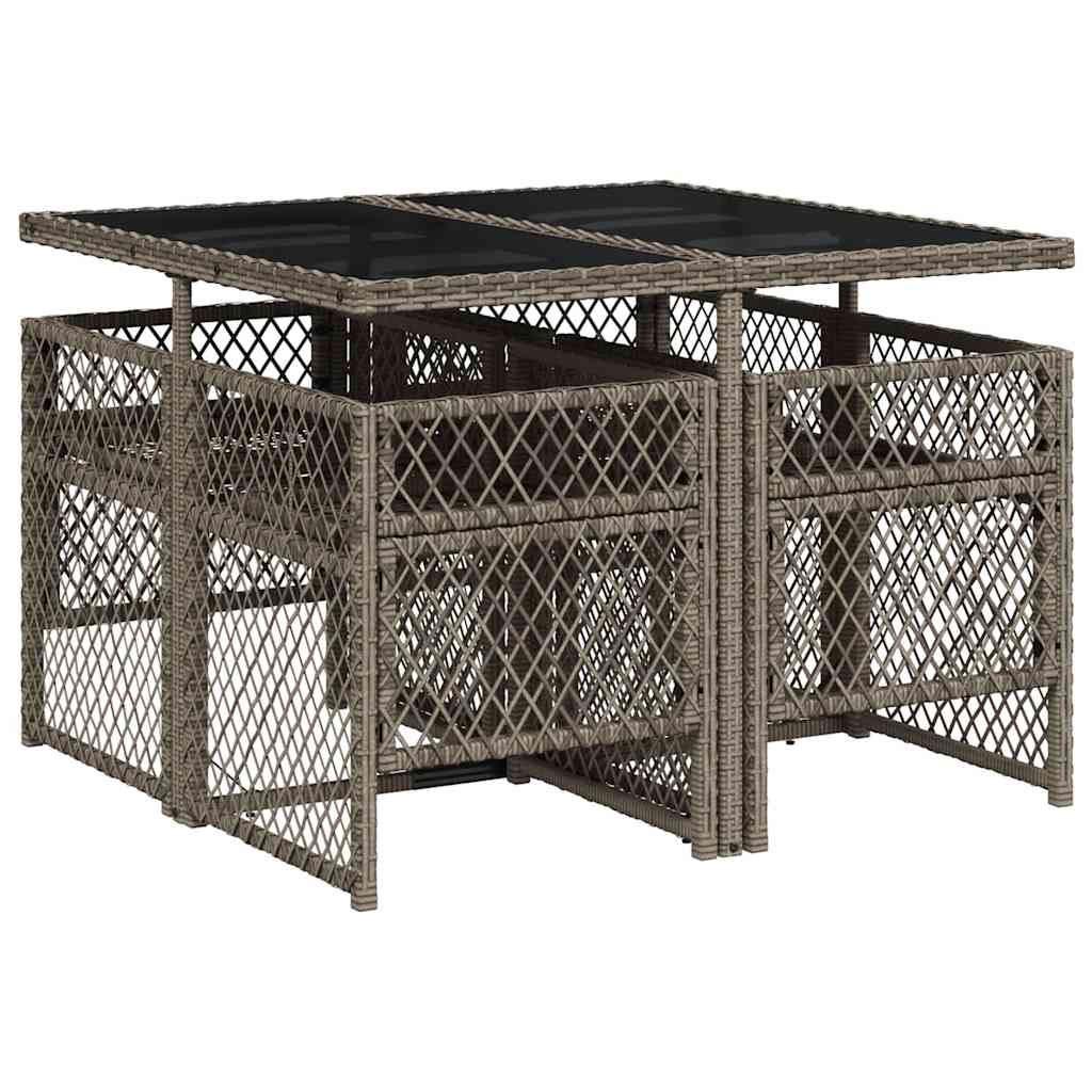 5 Piece Garden Dining Set with Cushions Grey Poly Rattan