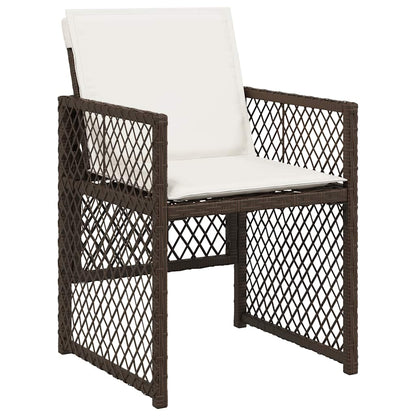 5 Piece Garden Dining Set with Cushions Brown Poly Rattan