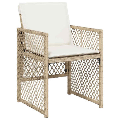 5 Piece Garden Dining Set with Cushions Beige Poly Rattan