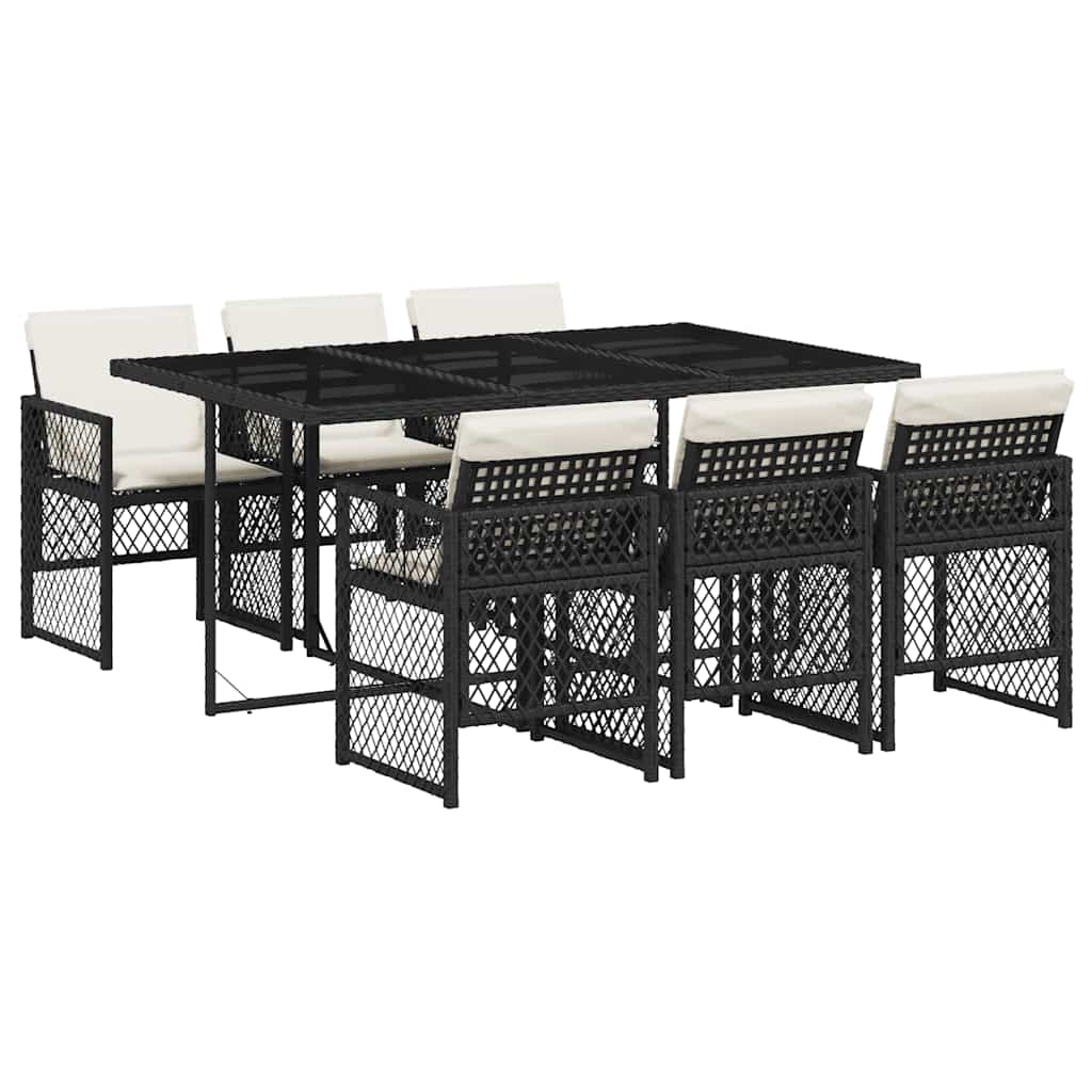 Garden Dining Set Black, Cream White Poly Rattan Medium Foldable